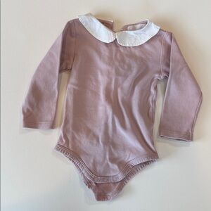 Pink Long Sleeve Bodysuit with White Collar